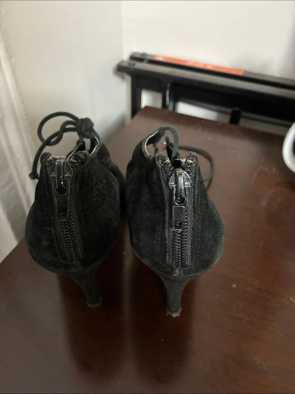 14th & Union Black Lace-Up Peep Toe Heels